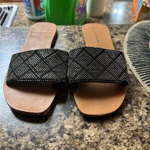 Tahari Black Quilted Slide Sandals